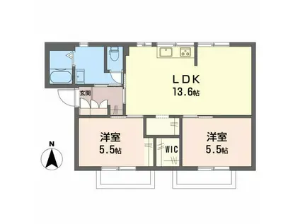 グランジュール中山台A棟(2LDK/2階)の間取り写真