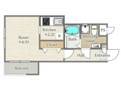 アムロゼッタ四ツ谷(1K/2階)の間取り写真