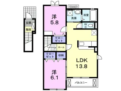 フェリーチェI(2LDK/2階)の間取り写真