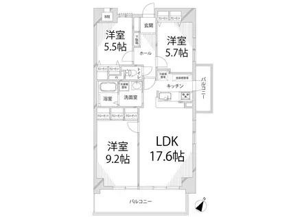 キャッスルコート飾磨弐番館(3LDK/4階)の間取り写真