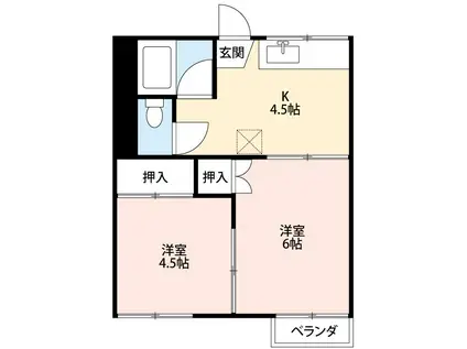 相原ハイツ(2K/1階)の間取り写真