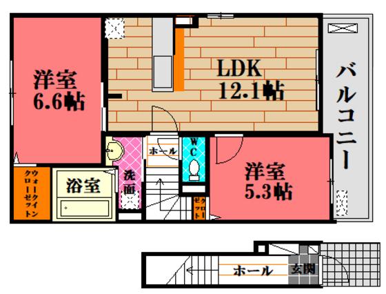 ルタンS I(2LDK/2階)の間取り写真