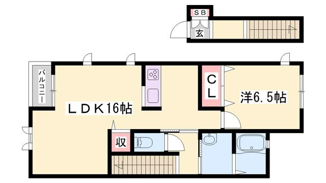 プレミア南条シャーメゾン南条B(1LDK/2階)の間取り写真