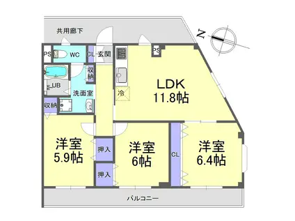 コスモパレスII(3LDK/3階)の間取り写真