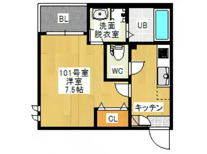 REGALEST BONHEUR 4ボヌール カトル(1K/3階)の間取り写真