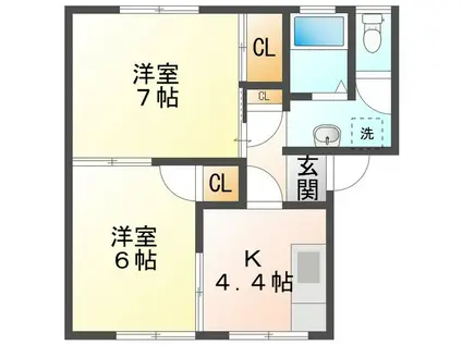 アミューズ花ノ木(2K/1階)の間取り写真