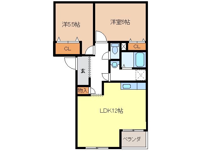 パルディア羽島(2LDK/1階)の間取り写真