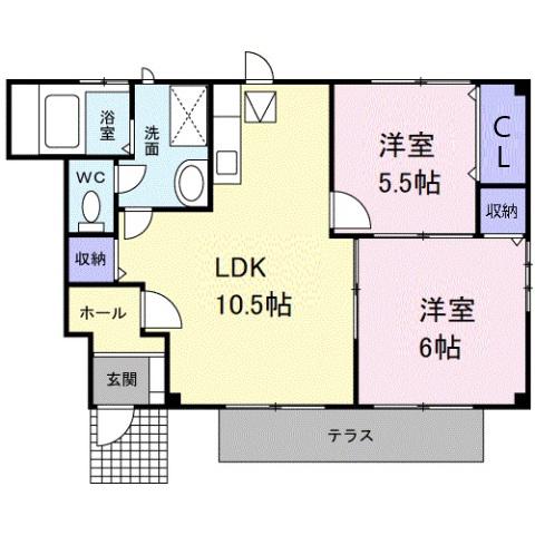 カンフォート松島I(2LDK/1階)の間取り写真