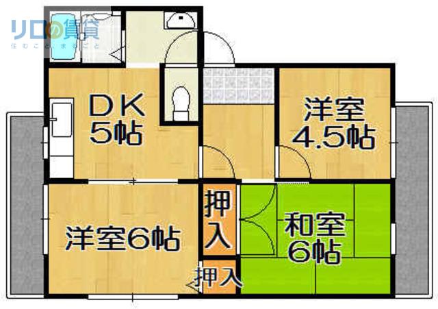 ディアス草香(3DK/1階)の間取り写真