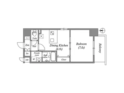 ISM谷町六丁目(1DK/11階)の間取り写真