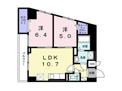 松江3丁目マンション(2LDK/5階)の間取り写真