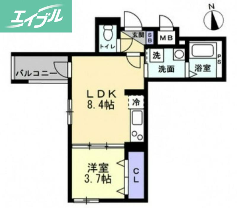 アシェント岡山医大前(1LDK/1階)の間取り写真