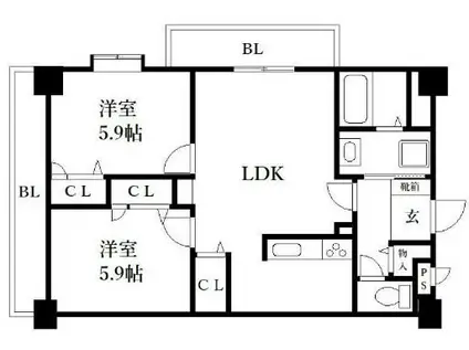 アミティエ博多駅南(2LDK/2階)の間取り写真