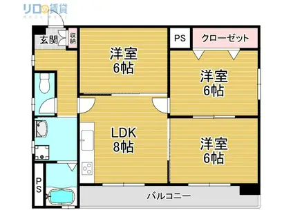 ハイツ友(3LDK/1階)の間取り写真