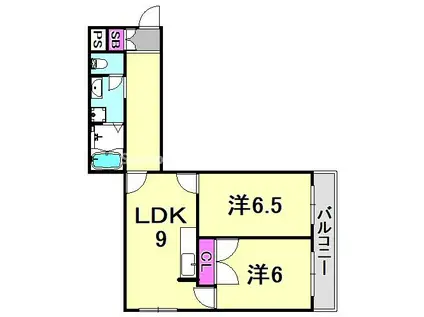 グリュックミリオンベル(2DK/3階)の間取り写真