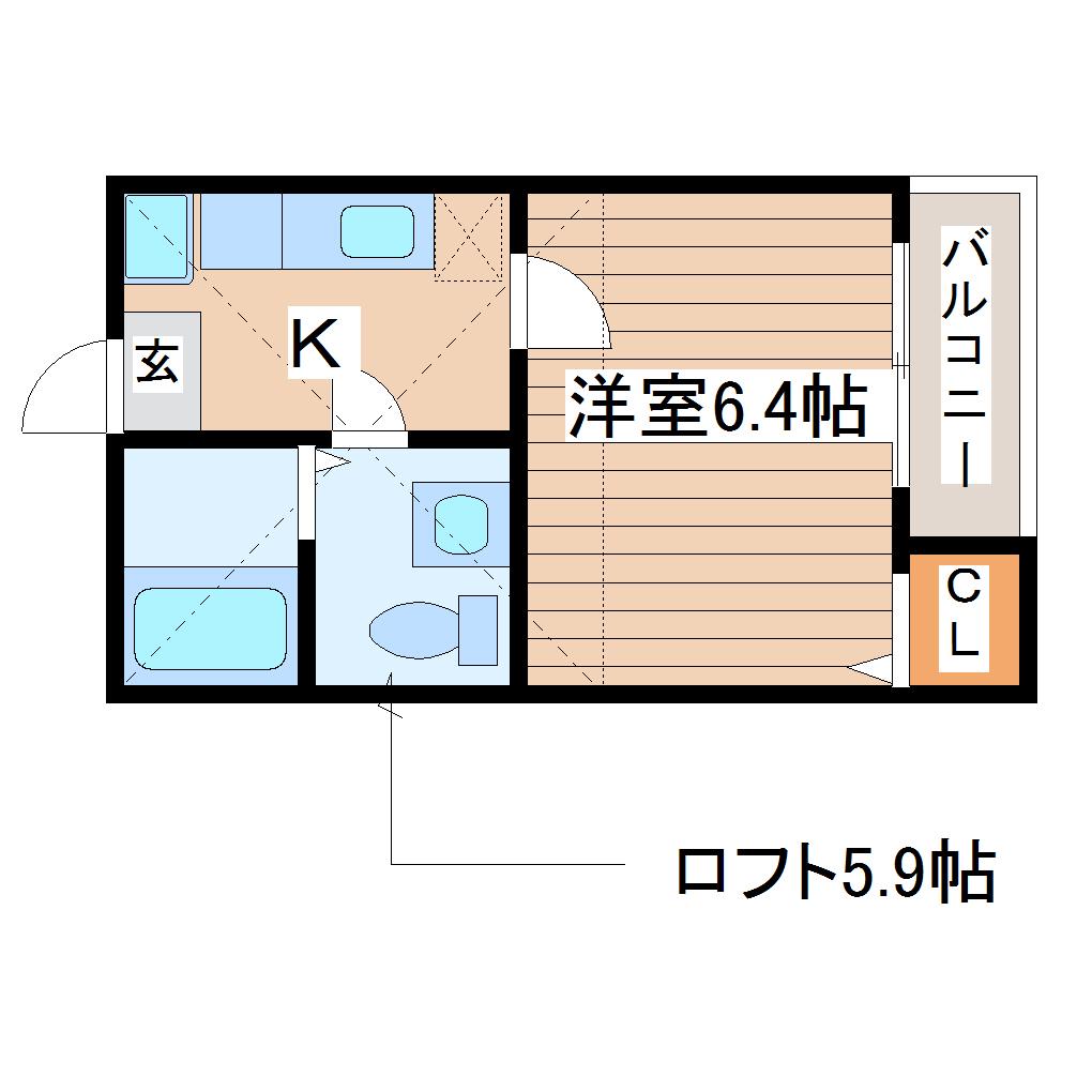 シャングリア仙台(1K/2階)の間取り写真