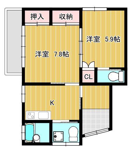 プレイス田町(2K/1階)の間取り写真