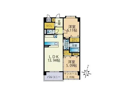 サフランサンク(2SLDK/1階)の間取り写真