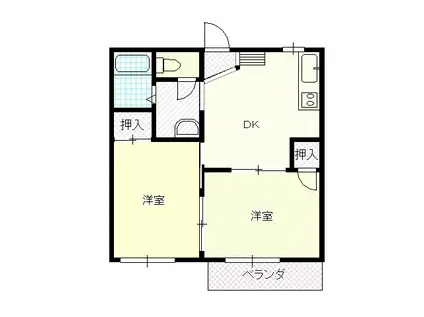 ファインヴュー(2DK/2階)の間取り写真