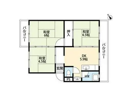 シーサイド貝掛マンションB棟(3DK/3階)の間取り写真