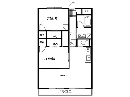 ヴィラ大国 NO2(2LDK/2階)の間取り写真