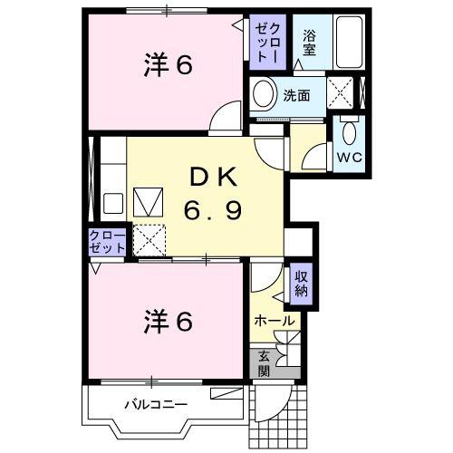 グランディール(2DK/1階)の間取り写真