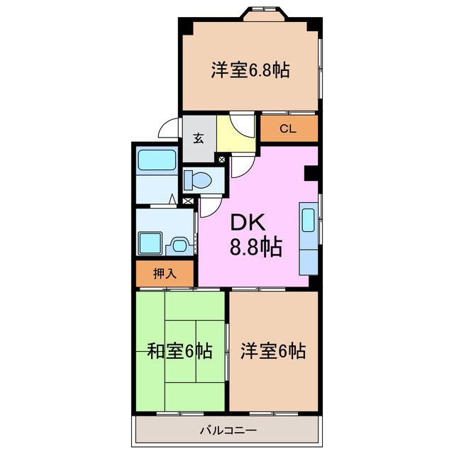 ハイツ株山(3DK/2階)の間取り写真