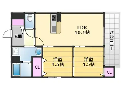O NE KISHIWADA(2LDK/2階)の間取り写真