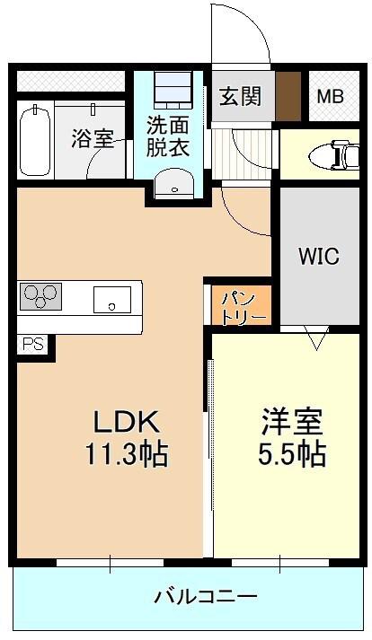 昭和町ユーミー(1LDK/2階)の間取り写真