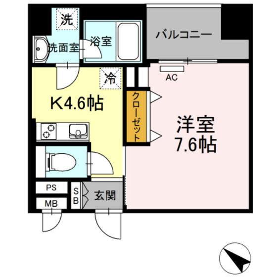 D-ROOM GRACIOUS平尾(1K/4階)の間取り写真