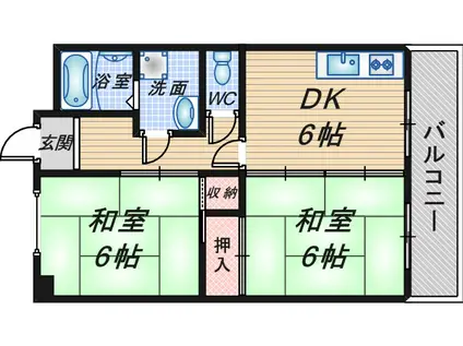 グリーンハウス浜(2DK/2階)の間取り写真