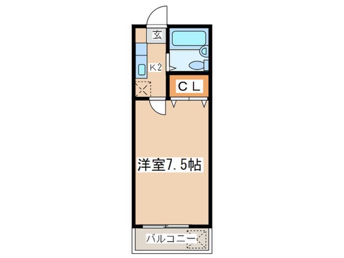 ヒルトップハイツ(1K/2階)の間取り写真