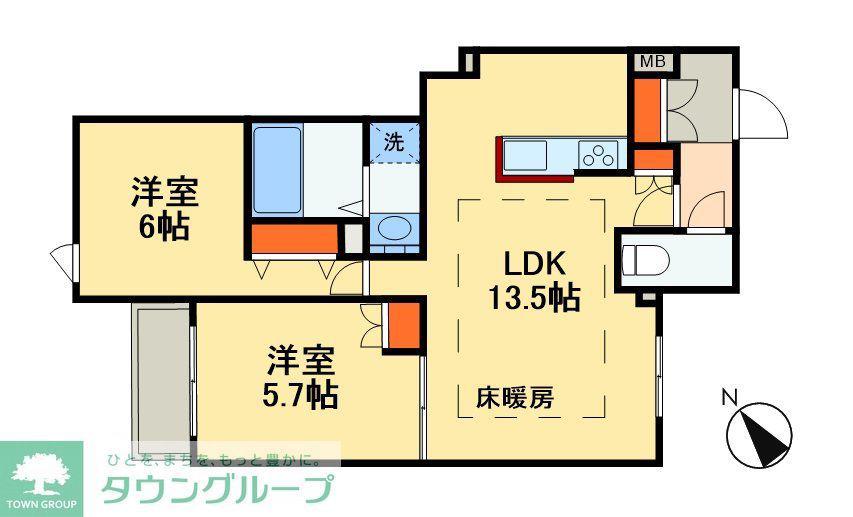 ウエスト・ノワール(2LDK/1階)の間取り写真