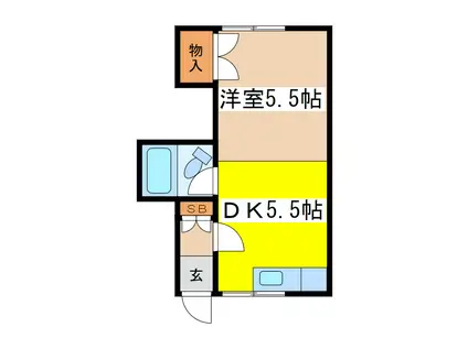 ワンルームハイツ(1DK/3階)の間取り写真