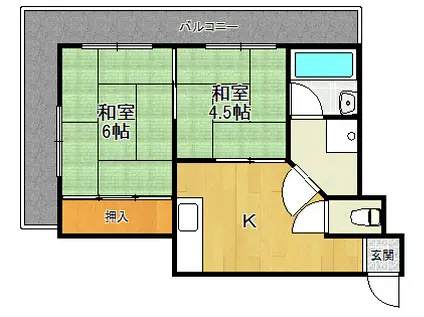 溝手ハイツ(2DK/2階)の間取り写真
