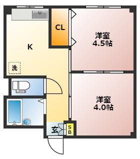 原田ビル(2K/4階)の間取り写真