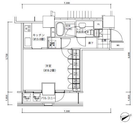 パークキューブ愛宕山タワー(1K/22階)の間取り写真