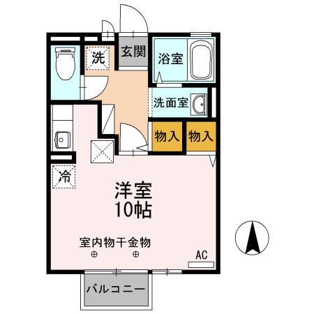 アムール山村(ワンルーム/1階)の間取り写真