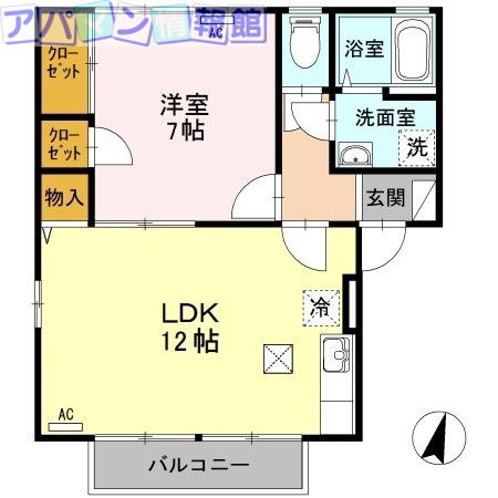 アコール近江 B(1LDK/1階)の間取り写真