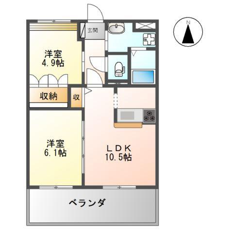 ヴァンベール居島(2LDK/2階)の間取り写真