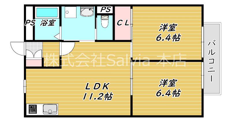 サマックスYUIハイツ(2LDK/1階)の間取り写真