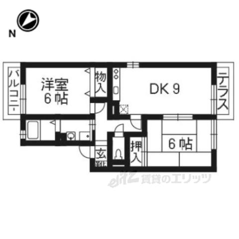 ボンジュール岡山手2番館(2LDK/1階)の間取り写真