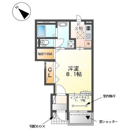 江南市野白町 アパート(1K/1階)の間取り写真