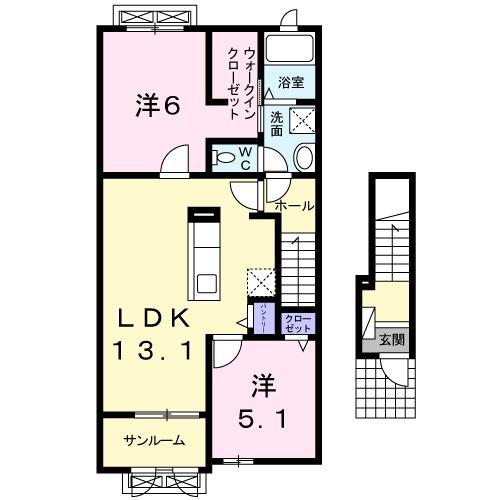 ヴロワール III(2LDK/2階)の間取り写真