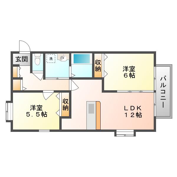 フォブール西市(2LDK/1階)の間取り写真