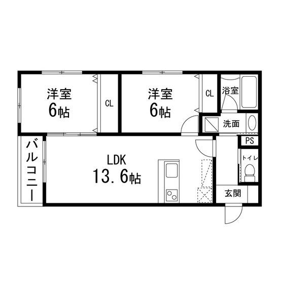ゾンネモント子平町(2LDK/2階)の間取り写真