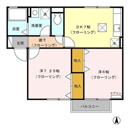 サンビレッヂA(2DK/1階)の間取り写真