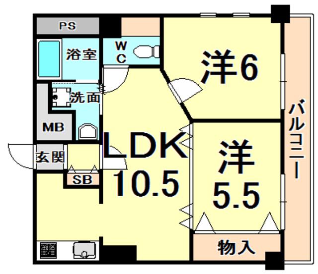 リーストラクチャー西宮北口(2LDK/3階)の間取り写真