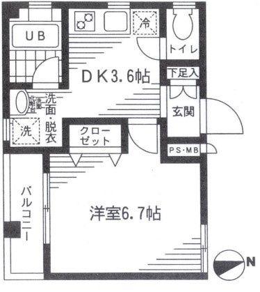 ビーゼロワン東尾久(1DK/2階)の間取り写真