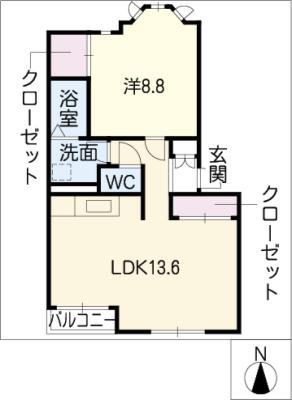 エタニティーローズ(1LDK/2階)の間取り写真